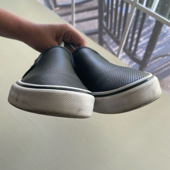VANS Black Leather Slip Ons 721461 - Picture 5 of 11